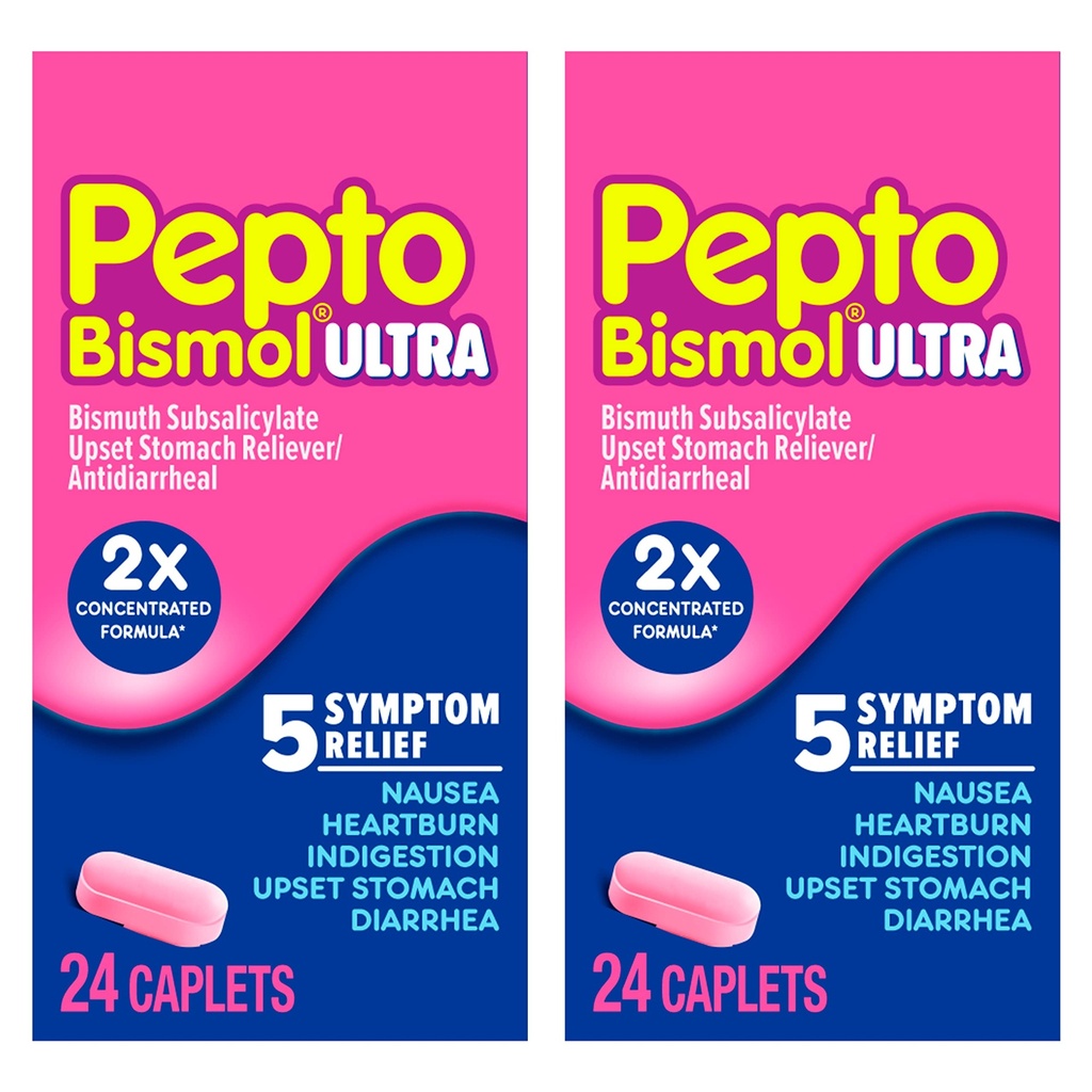 Pepto Bismol ULTRA Kapselit, vatsavaivat, pahoinvointi, närästys, ruoansulatusvaivat, ripulilääkkeet aikuisille - 5 oireiden lievitys, 48 t (2x24 t)
