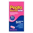 Pepto Bismol ULTRA Caplets, Upset Stomach Relief, Nausea Relief, Heartburn Relief, Indigestion Relief, Anti Diarrhea Medication för vuxna - 5 Symptom Relief, 24 ct