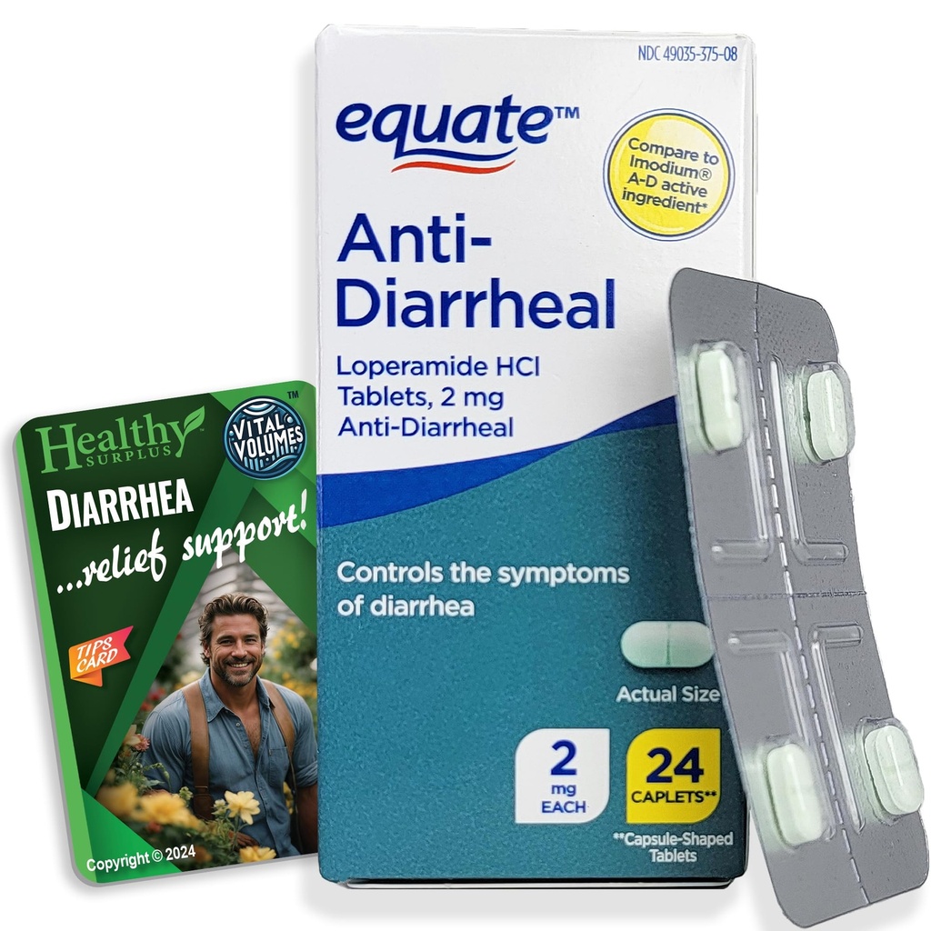 Terve Ylijäämä Equate anti-Diarrheal Loperamide HCI 2 mg 24 Kapselit ja elinvoimaa Vinkkejä kortti