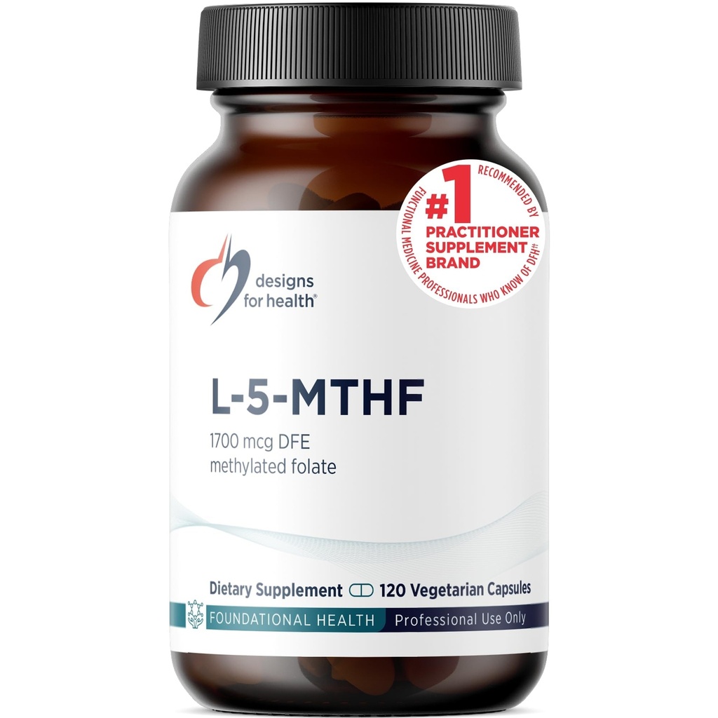 Designs for Health L 5-MTHF - Quatrefolic L Methylfolate Supplement 1mg (1700mcg DFE) - Methylated Folate Supplement for Women & Methylation - Tukee Methylation - non-GMO, Gluteeniton (120 kapselia)