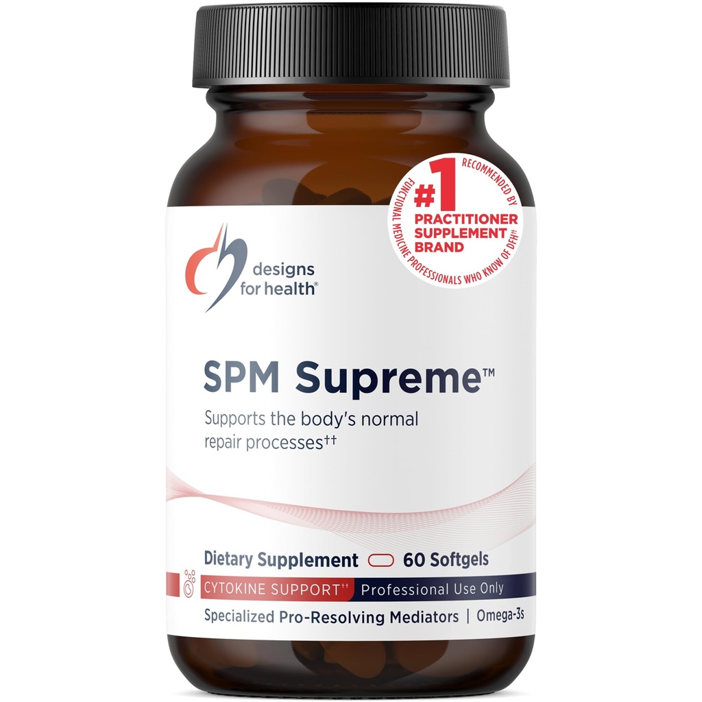 Designs for Health SPM Supreme - 3 Specialised Pro-Resting Mediators from Fish Oil - Omega 3 Rasvahappoja täydentää, SPM Fish Oil (60 Softgels)