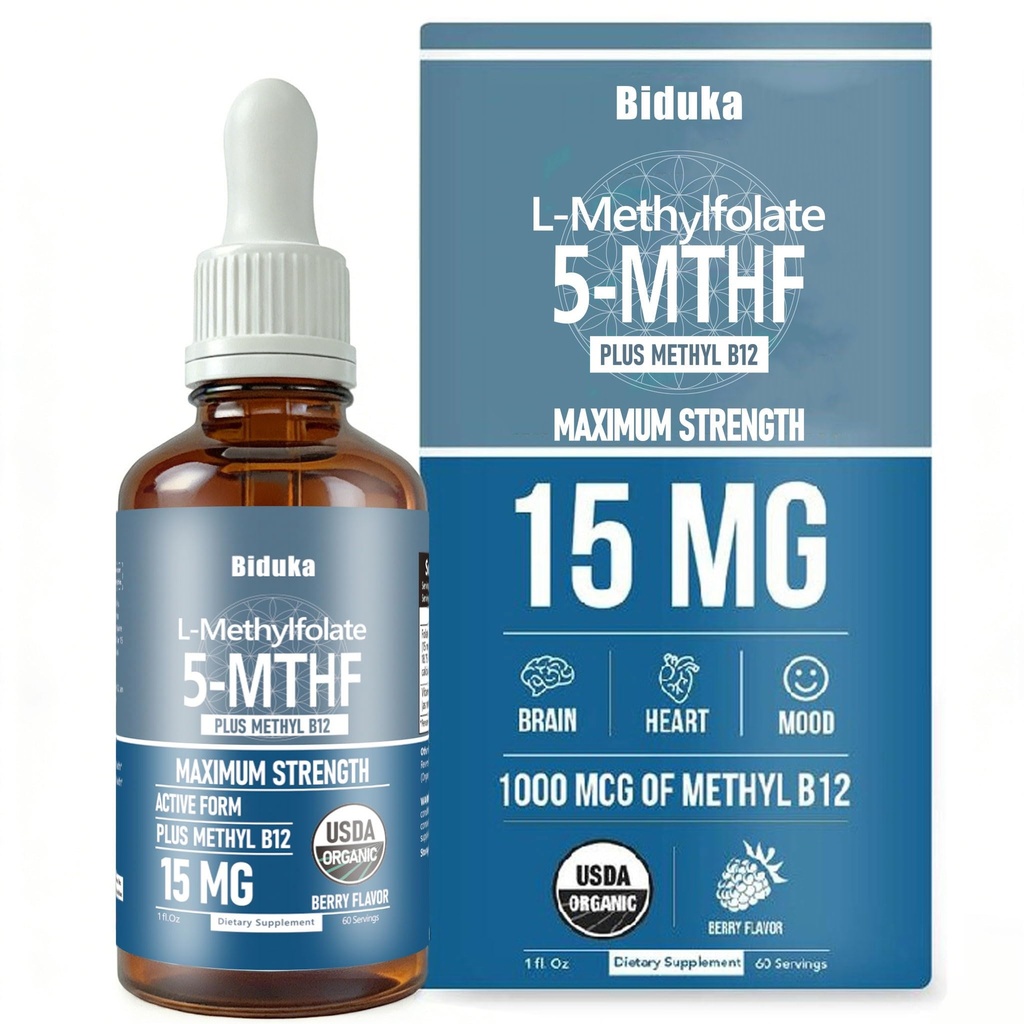 Orgaaninen L-metyylifolaatti 15 mg + metyyli B12 1000 mcg nestetippa-60 tarjoilu