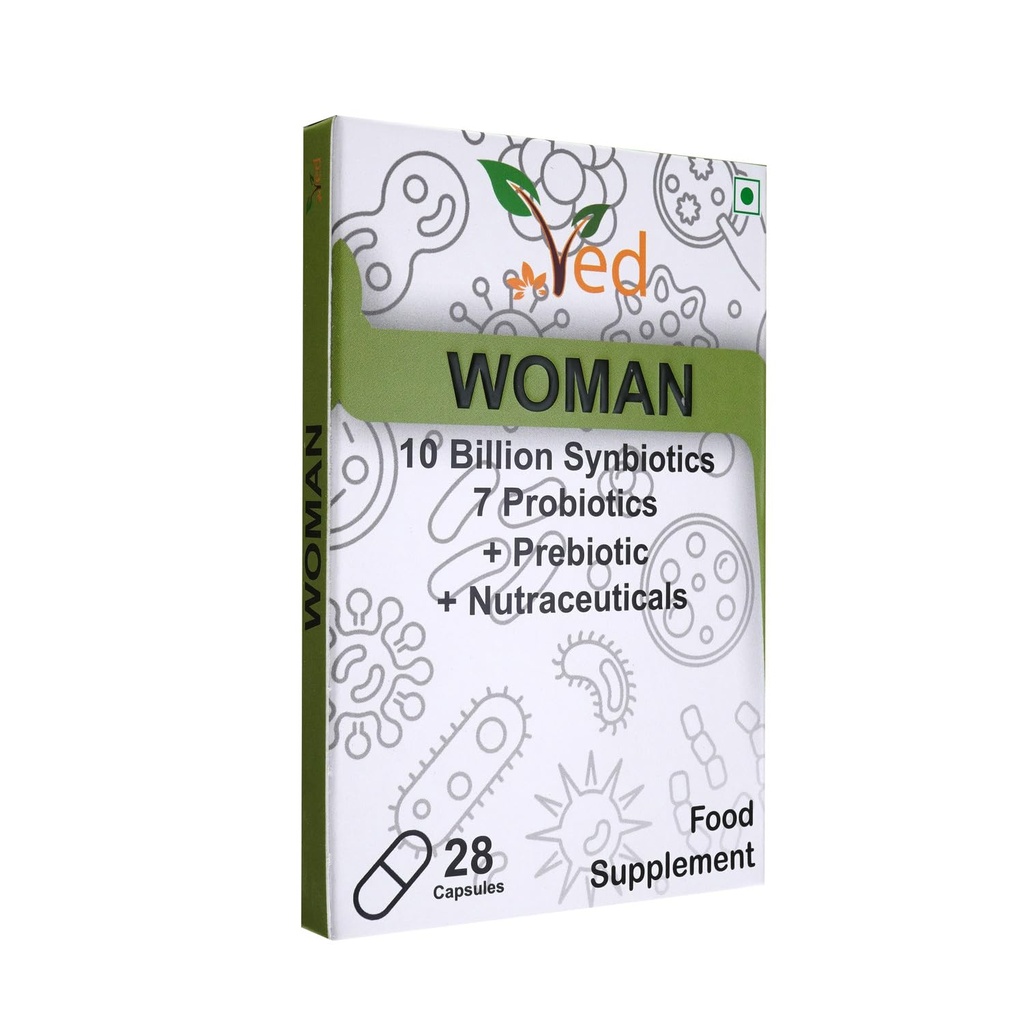Ved Woman Probiootit ja prebiootit - 10 miljardia PMY - 20 elävää bakteeriviljelmää - 28 Probioottikapselia naiselle- Lactobacillus crispatus, piidioksidi.