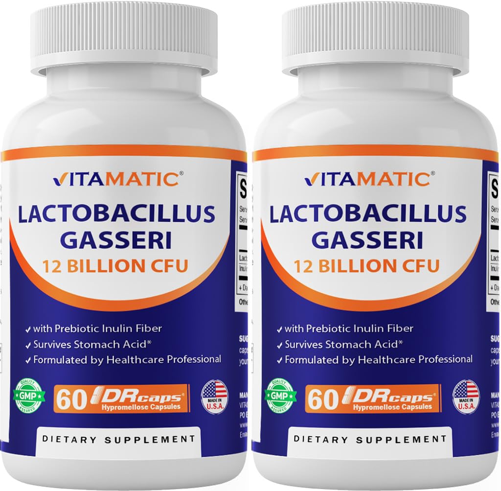 Vitamatic Lactobacillus Gasseri - 12 miljardia per DR-kapseli - 60 Count - Ruoansulatus - Valmistettu prebioottisella inuliinikuidusta - 2 pakkaus