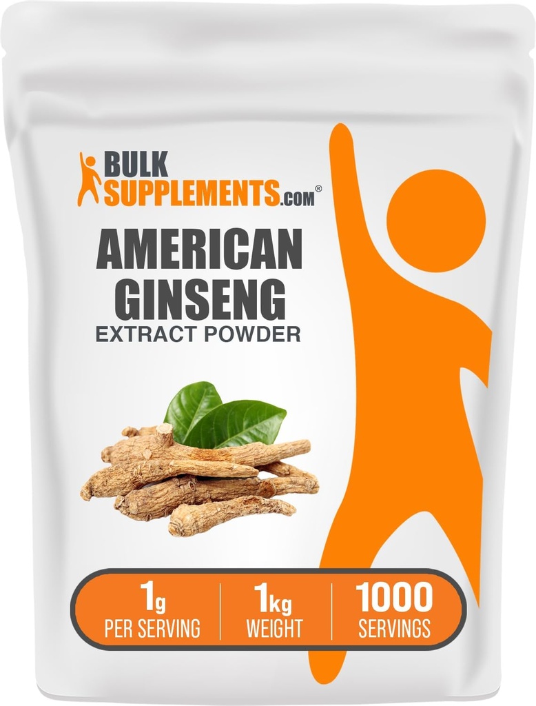 BulkSupplements.com American Ginseng Extract Powder - Ginseng Supplement, Herbal Supplements - Gluten Free, 1g per Servering, 5kg (11 lbs) (Pack of 5)