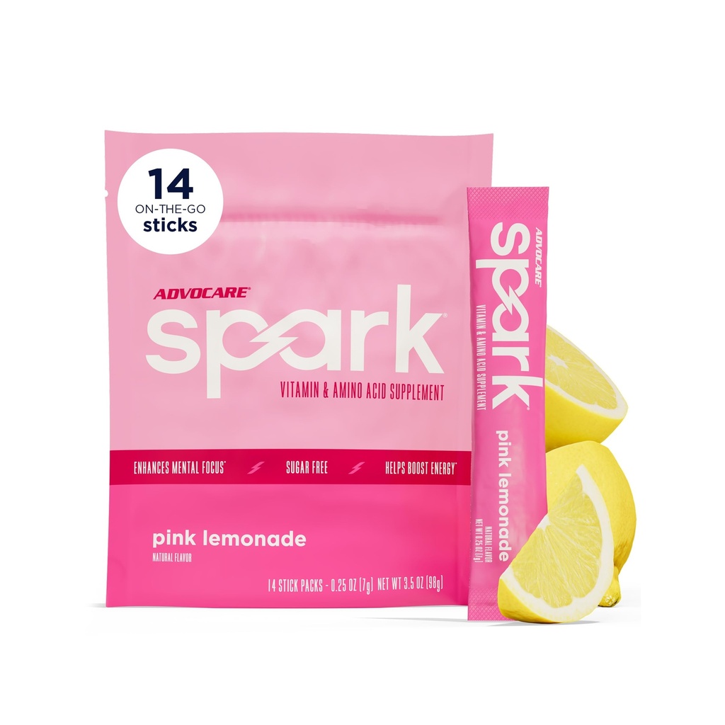 AdvoCare Spark Vitamiini & Aminohappo täydentää - Focus & Energy Drink Powder Mix A, B-6, C & E - Sisältää myös L-karnitiini & L-tyrosiini - Vaaleanpunainen sitruuna, 14 Sick Packs