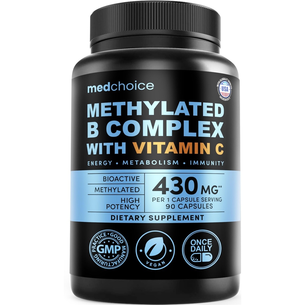 9-in-1 B-vitamiinikompleksi - Methylated Multivitamiini with B12 Methylcobalamiini, Metyylifolaatti, L-5-MTHF & C-vitamiini - Methylated B Complex for Women & Men - non-GMO, Gluteenittomat, & Vegan (90 Servings)