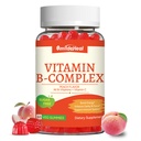 B-vitamiini Complex Gummies for women & Men - B12-vitamiini, B1, B2, B3, B5-, B6-, B7- ja B9-B-kompleksi, jossa on C-vitamiinia ja koliinia - energia- ja immuunituki* - Vegaani, sokeriton, persikan makuinen - 60 Gummia