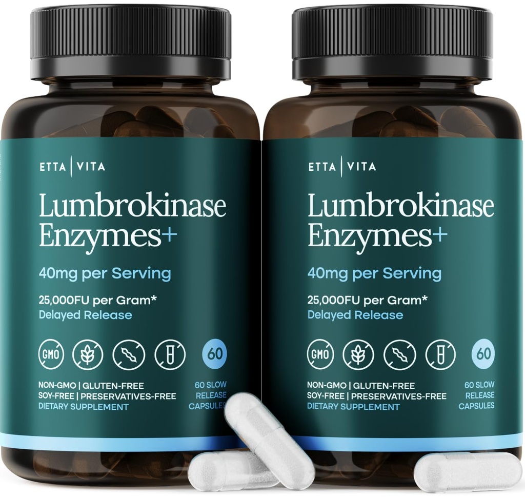 Potent Lumbrokinase Supplement (120 portioner) 40 mg / servering (Max aktivitet - 800.000 enheter) - Lumbrokinase Enzymes kapslar för energistöd, matsmältning, kognition och tarmhälsa - Liknande Nattokinase