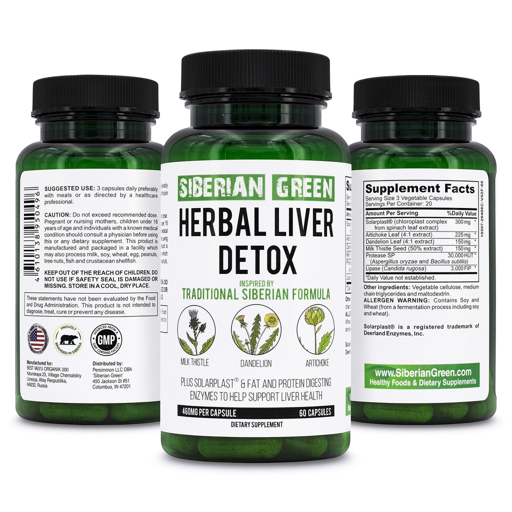 Siperian vihreä kasviperäisten Liver Detox maito Thistle Artisoke Voikukka 60 kapselia ... Perinteinen Siperian Formula Plus Entsyymit tukemaan maksan terveyttä.