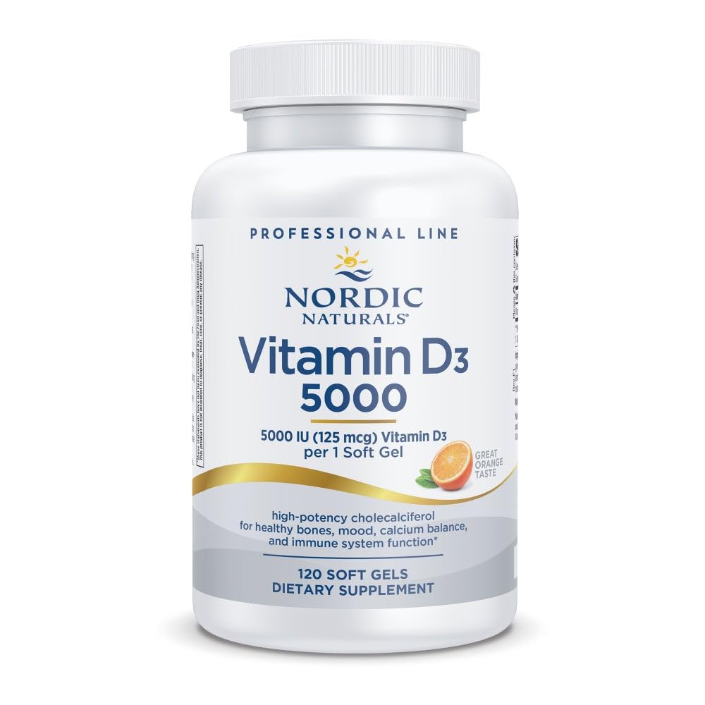 Nordic Naturals Pro-vitamiini D3 5000, Orange - 120 Mini Pehmeät geelit - 5000 IU D3-vitamiini - tukee terveitä luut, mieliala ja immuunijärjestelmä toiminto - ei-GMO - 120 tarjoilut