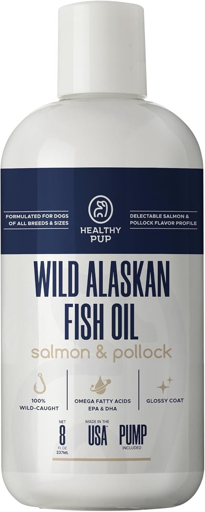 Wild Alaskan Salmon Oil for Dogs Pollock - 8 oz of Pollock and Salmon Oil, Omega 3, EPA, ja DHA - Koirat iho ja takki täydentää - Valmistettu USA