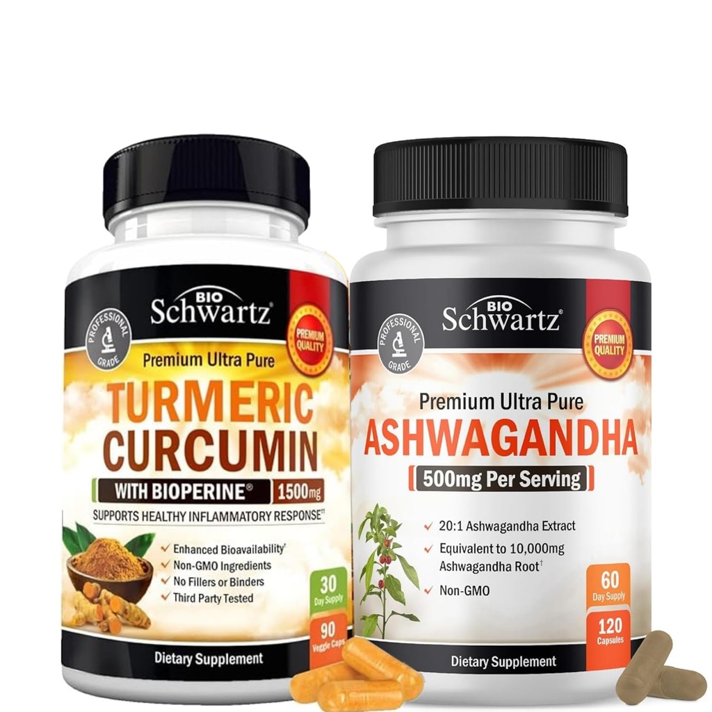 Extra Styrka Ashwagandha kapslar (2 månad Supply) Plus gurkmeja Curcumin med Black Pepper Extract 1500mg Complex (Trial Size)