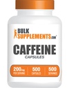 BulkSupplements.com Kofeiini 200mg kapselit - Supplement for Energy Boost, Kofeiini pillerit 200mg - Gluteeniton, 1 kapseli per tarjoilu, 500 Count (Pakkaus 1)