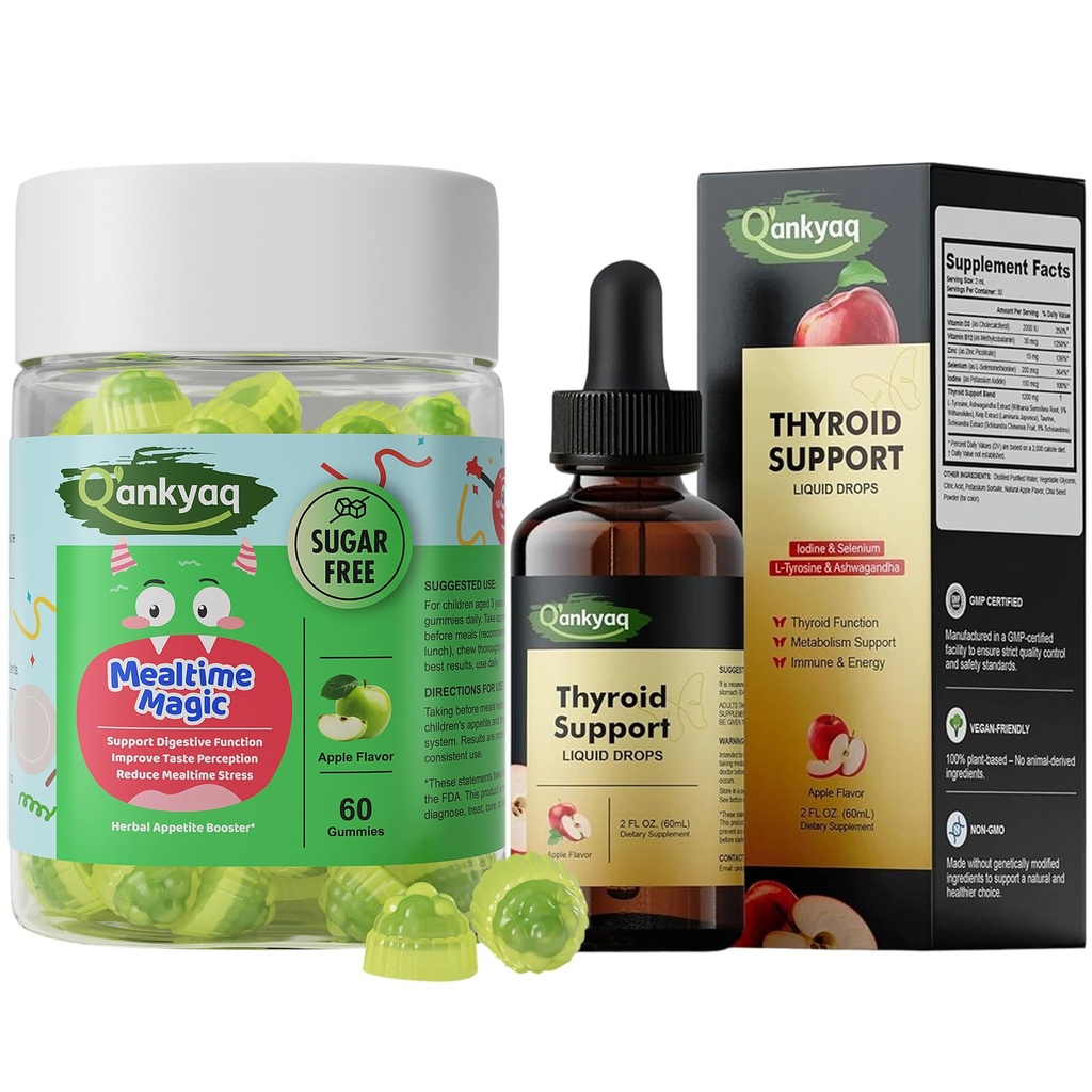 Q'ankyaq Thyroid Support Liquid Drops, Thyroid Support for Women, Appetite Booster Gummies for Kids Ages 3+