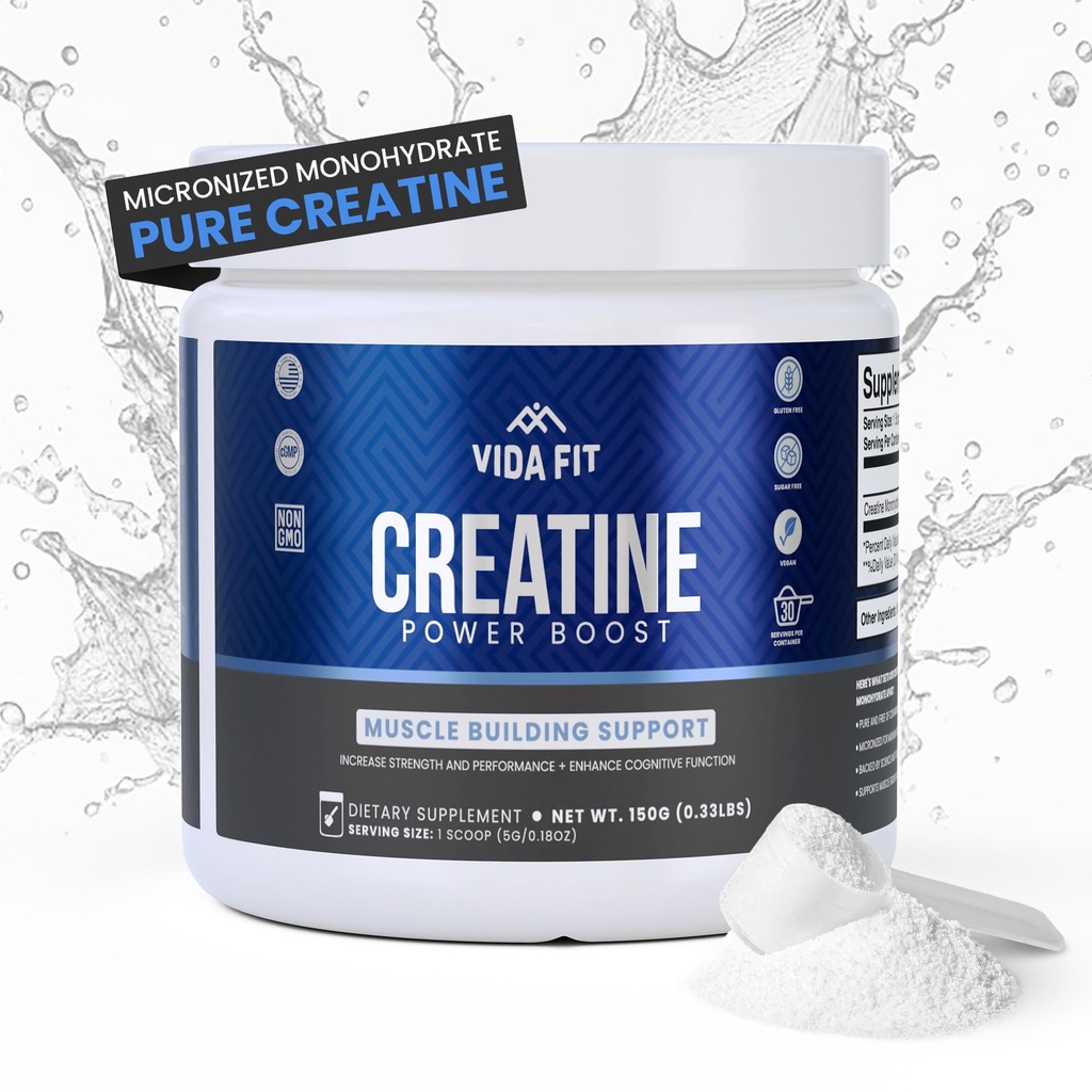 Micronized Creatine Monohydraatti Powder, Vegan Creatine Powder Unmaured, Lisäravinteet miehille, Puhdas Treout Essentials naisille, NSF Certified (150g) (5g Per Serv) (30 tarjoilua) - Vida Fit