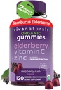 Viva Naturals Organic Sambucus Elderberry Gummies for Aikuinen (120 Count) - 3in1 Musta Elderberry C-vitamiini ja Sinkki Immuuni Tuki Gummies, Purutabletti Elderberry täydentää, Sinkki immuniteetti Gummies