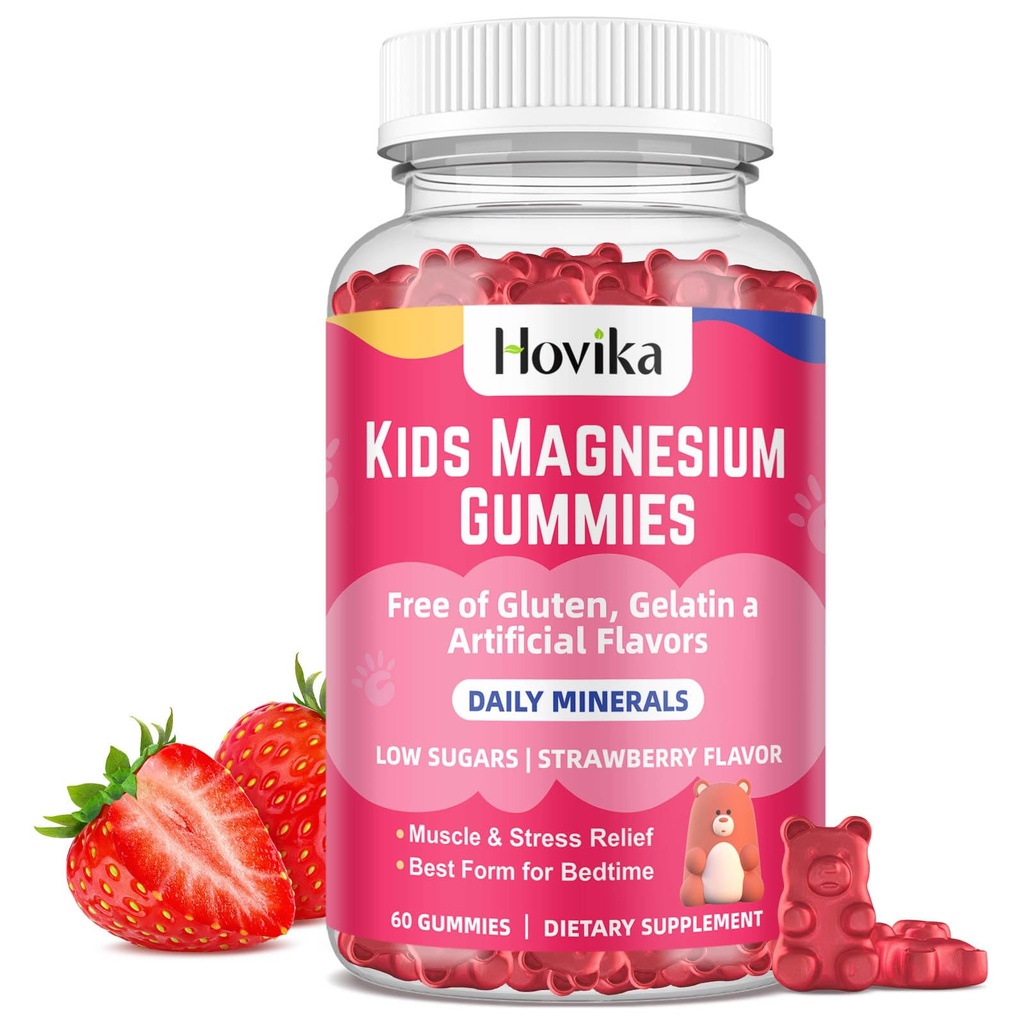 Magnesium Gummies lapsille - Magnesium Citrate + B6-vitamiini ja D3-vitamiini - Suuri maistaminen Lapset Magnesium Calm Gummies Nerve Bone ja lihasten terveys lapsille Wellness, Vegaani mansikka maku 60