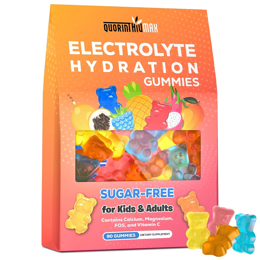 Elektrolyytti Gummies Sokeriton ...Elektrolyyttihydraatioenergia Gummies for Running & Sports - Energy Chews with Kalsium & C-vitamiini lapsille ja aikuisille, useita sekoitettuja makuja, Gluteeniton, 90 kreivi