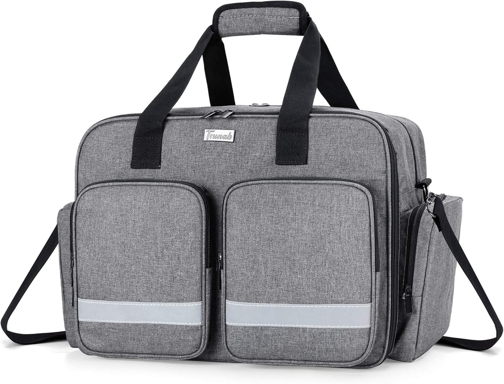 Trunab Medical Bag - Tyhjä ensiapulaukku hoitaja, lääkäri, ensihoitaja - Home Care Nurse Bag kanssa pehmustettu layer kannettava tietokone - Patented Design - Harmaa