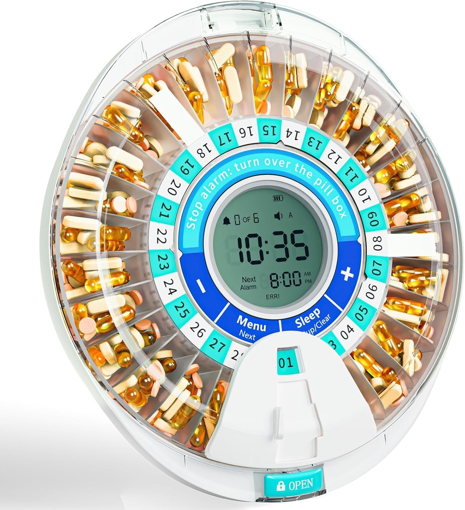 Windtrace automaattinen pilleri annostelija iäkkäille, elektroninen kuukausipilleri organizer hälytys < valo, 28 päivän Smart Lock Dispenser, ajastettu pilleri Dispenser Machine for flutikasoni & Vitamiinit