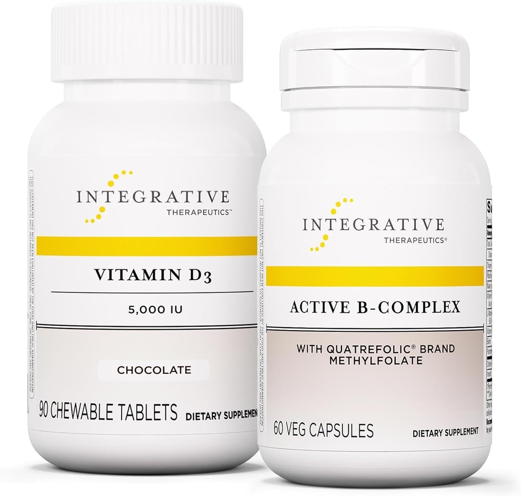 Integratiivinen Therapeutics B-komplex, 60 kapselia & D3-vitamiini 125 mikrog, 90 purutablettia - aktiivinen B-komplex tukemaan energian aineenvaihduntaa* - D3-vitamiinia tukemaan luun terveyttä