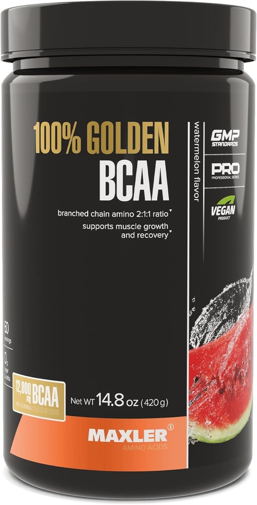 Maxler 100% Golden BCAA Powder - Intra & Post Treout Recovery Drink varten kiihtynyt lihasten Recovery & Lean Muscle Growth - 6 g Vegan BCAAs Aminohapot - 60 Tarjoilut - Watermelon