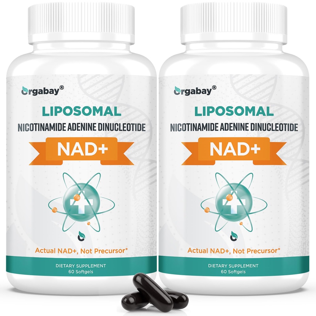 Orgabay Liposomal NAD+ Täydennys 500 mg, suuri imeytyminen, NAD+:n lisääminen TMG 250 mg:n annoksella, todellinen NAD Plus tehokkaampi kuin Nikotinamidi Ribosidi, tukisoluenergia, terve ikääntyminen 120 Softgelia