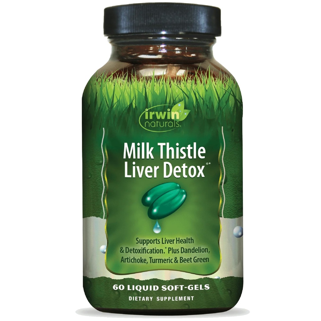 Irwin Naturals Milk Thistle Liver Detox - 60 Liquid Soft-Gels, tukee maksan terveyttä voikukan, artisokan, kurkuma & Green Beet Root - 30 Yhteensä
