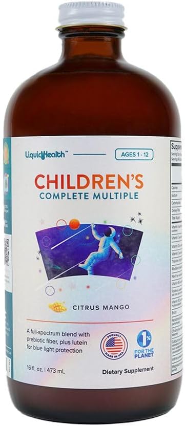 LIQUIDHEALTH Lasten täydellinen nestemäinen monivitamiini lapsille, pikkulapsille - Essential Vitamiineja, ravintoaineita ja kivennäisaineita, immuuni tuki, Gut Health - Valmistettu Yhdysvalloissa, Vegaani, ei GMO, sokerivapaa (16 oz)