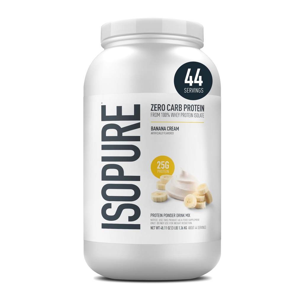 Isopure Zero Carb 100% Pure Whey Isolate Protein Powder, Lactose Free, Gluten Free, Med Vitaminer, Banana Cream, 25g Protein Per Servering, 3 Lbs, 44 portioner (Packaging May Vary)