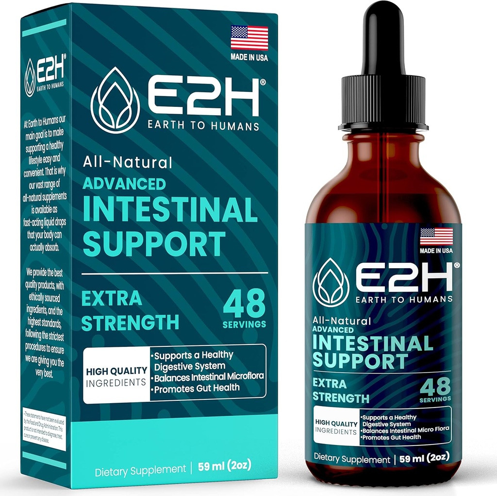 E2H Advanced Intestinal Support - Natural Intestinal Cleanse and Digestive Cleanse Supplement - Wormwood and Black Walnut Extract - Ei-GMO, Vegan - 2 Fl Oz
