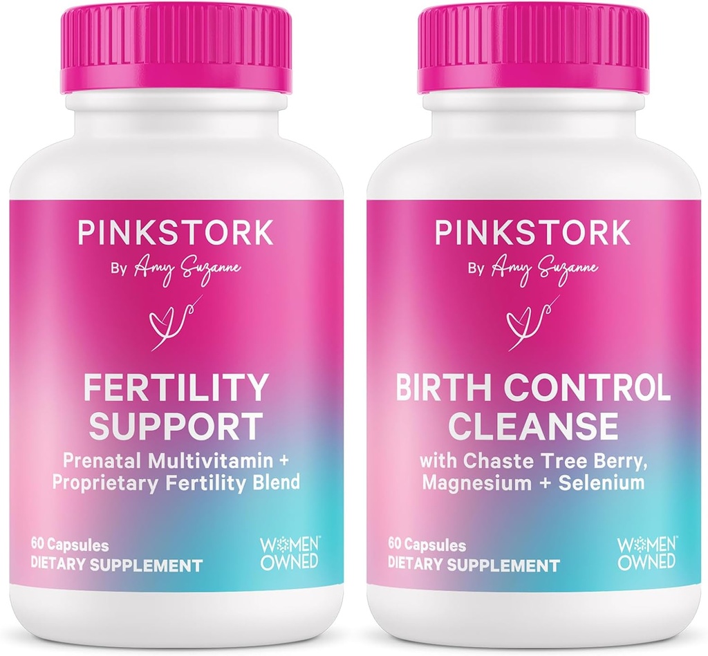 Pink Stork Raskaus prep & hedelmällisyys tuki Vitex, Inositoli, Folaatti ... Syntymänvalvonta Cleanse 2 pakkaus