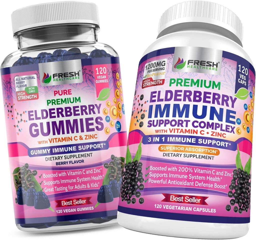 TUOREET TERVETULOA Elderberry Gummies ja Elderberry Immune Support Complex