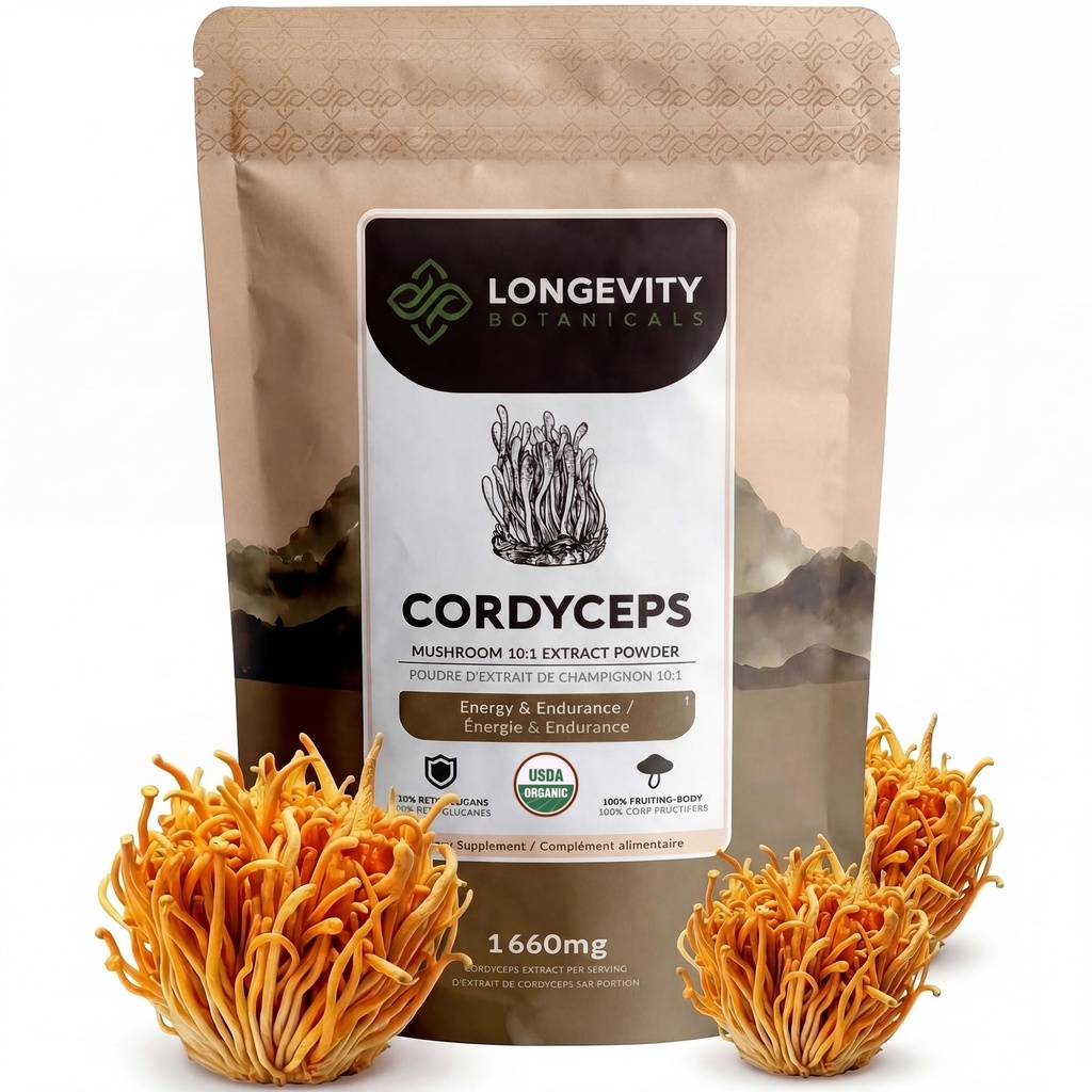 Longevity Kasvitieteet Organic Cordyceps Mushroom Extract jauhe 100g 