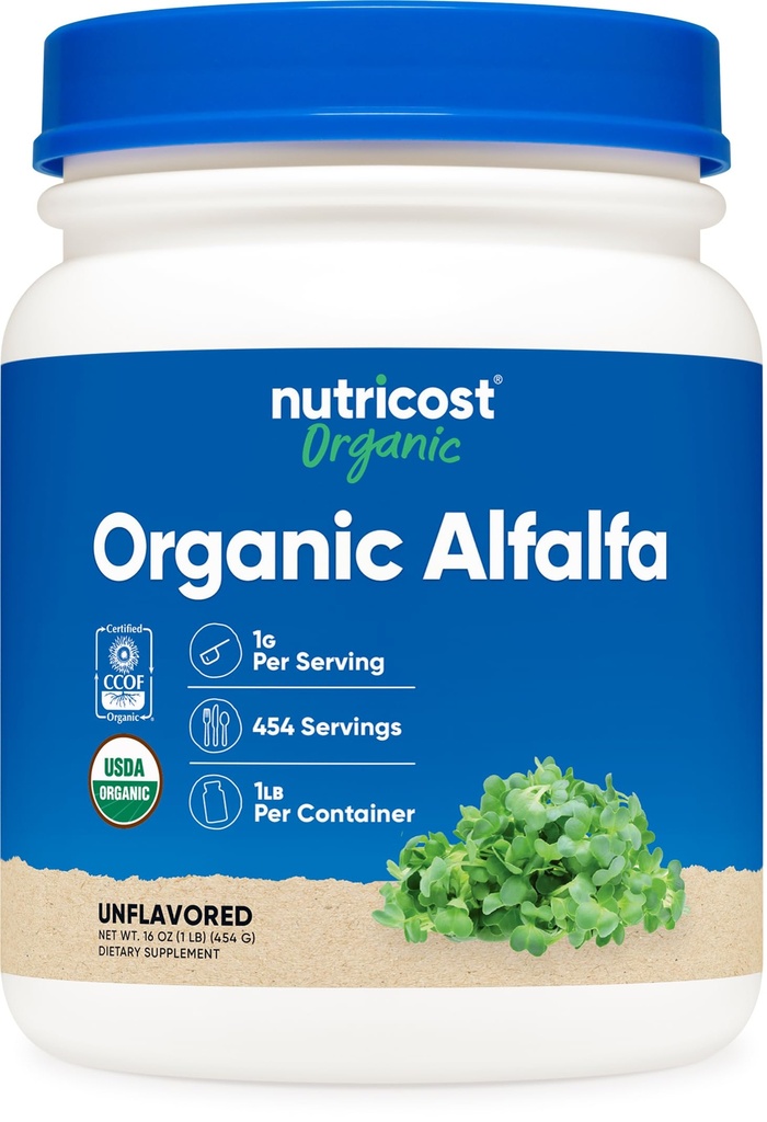 Nutricost Organic Alfalfa Powder 1LB - USDA Certified 100% Organic, Kasvissyöjä, Ei-GMO, Gluteeniton