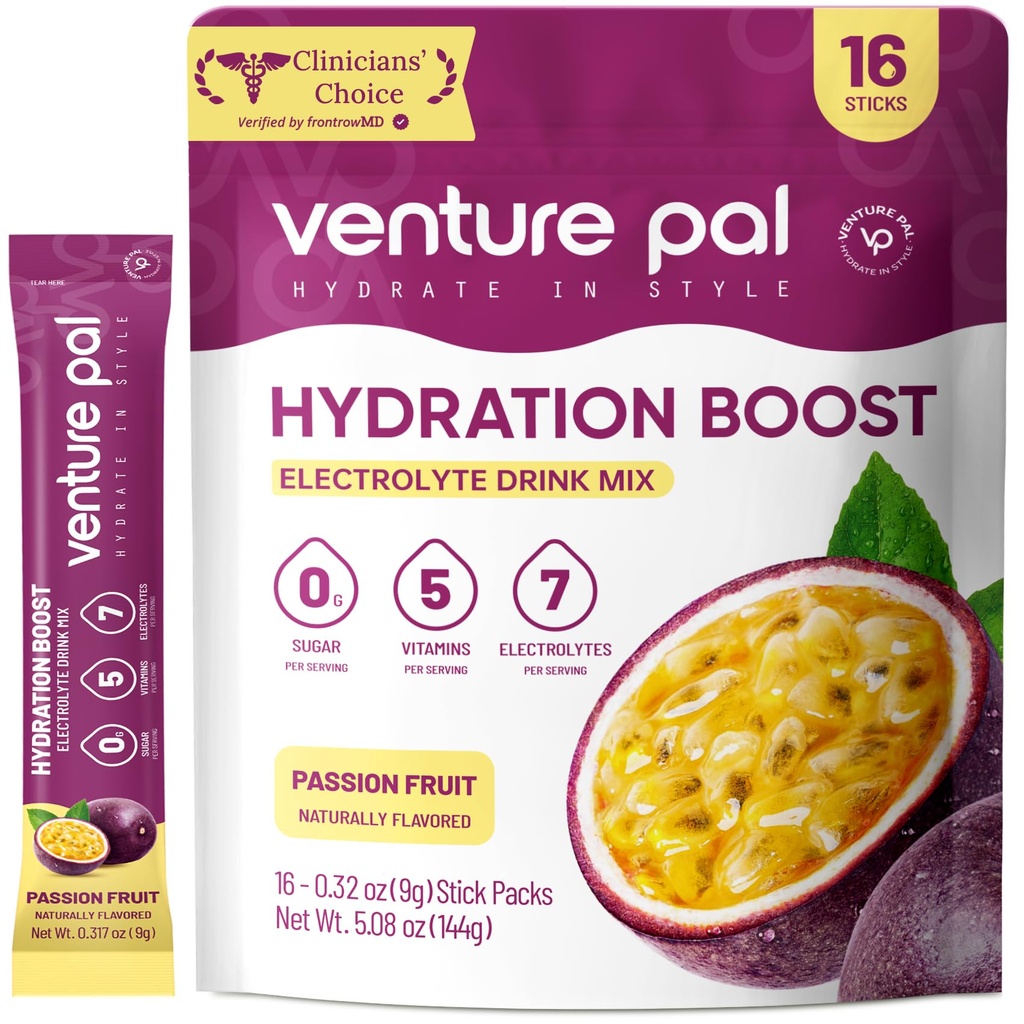 Venture Pal Sugar Free Electrolyte Powder Packets - Liquid Daily IV Drink Mix för snabb Hydration & Party Recovery | 5 Vitaminer & 7 Electrolytes | Keto Friendly | Non-GMO | Certified Vegan | 16 Sticks