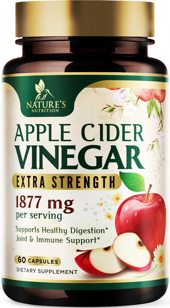 Apple Cider Vinegar Capsules 1877mg - Extra Strength Detox & Cleanse med vitamin D & Zink - Premium ACV piller med gemensam naturlig utmattning och immunstöd - Vegetariskt tillskott - 60 kapslar