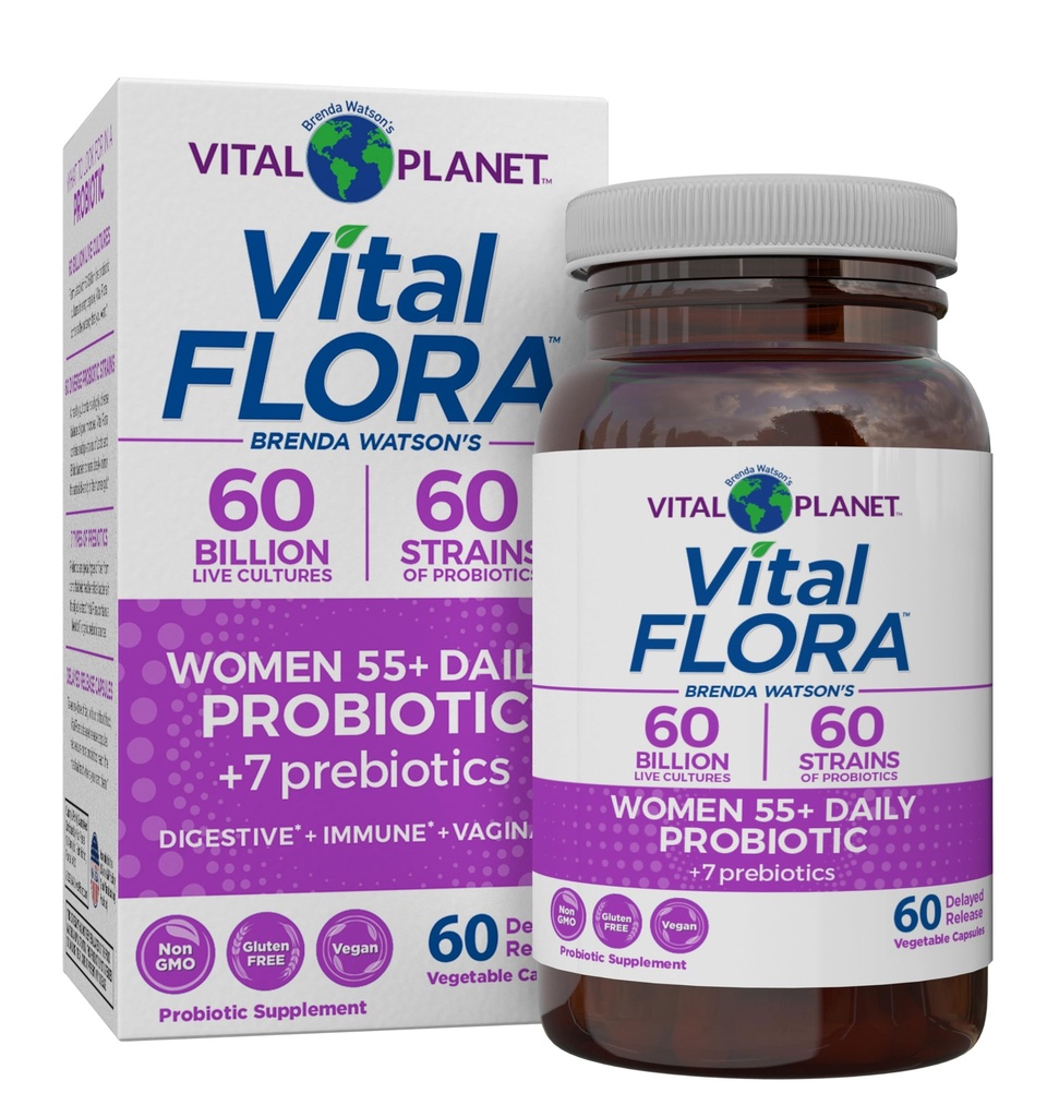 Elinvoimaplaneetta - Vital Flora Women Over 55 Daily Probiootti, 60 miljardia PMY, Diverse Strains, Organic Prebiootit, Vaginal ja Immunosupport, Digestiivinen terveys Probiootit naisille 60 kapselia