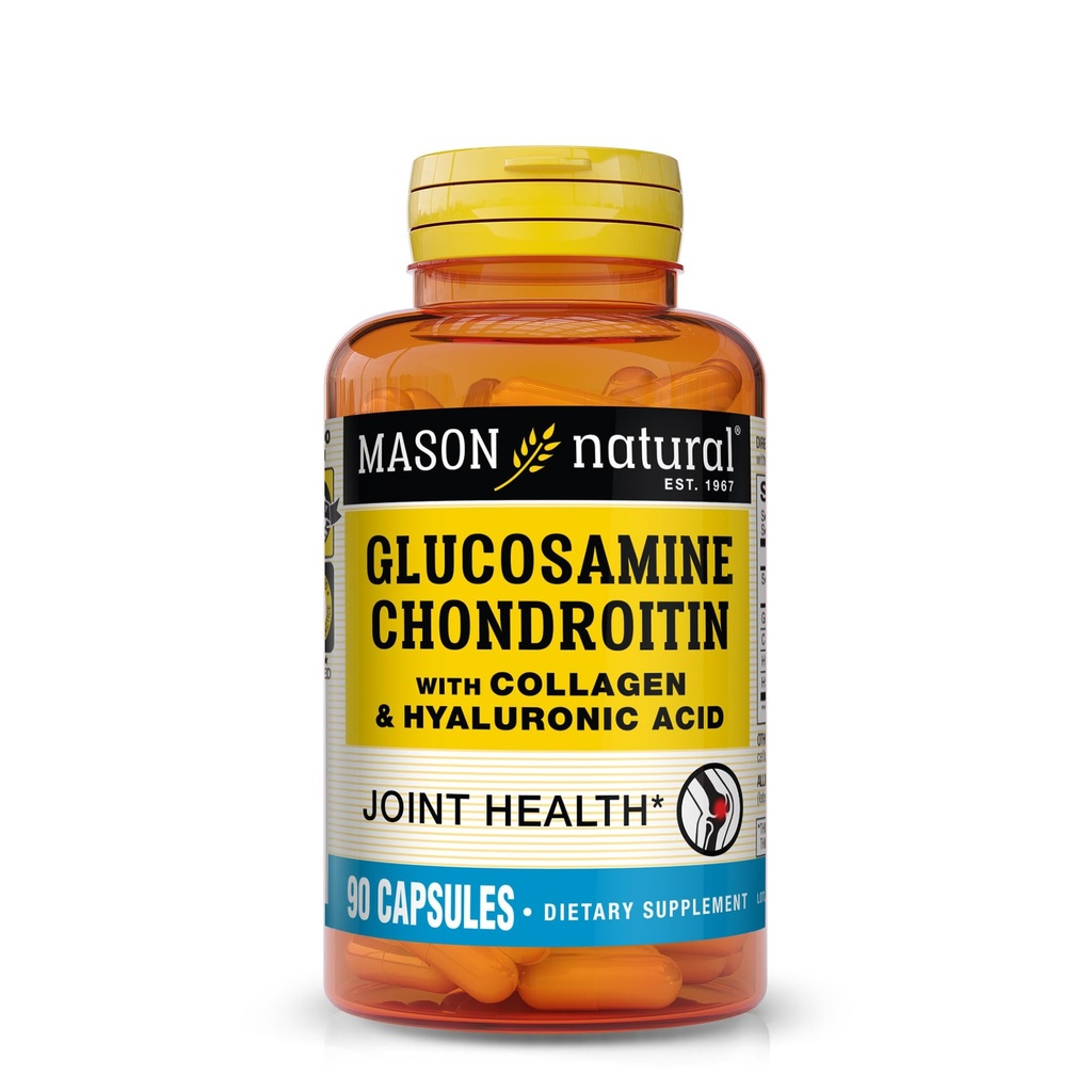 MASON NATURAL Glukosamiinikondroitiini kollageenin ja hyaluronihapon kanssa, 45 päivän toimituskapselit normaaliin niveleen, liikkuvuuteen, joustavuuteen, & ikääntymisen tukeen, 90 kapselia