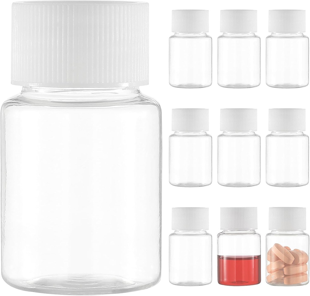 Pieni kirkas pilleri pullo, muovi lääke pilleri pullo, mini muovi kirkas tyhjä reagenssi nestemäisen jauheen kylindrallinen säiliö(10 kpl, 30 ml)
