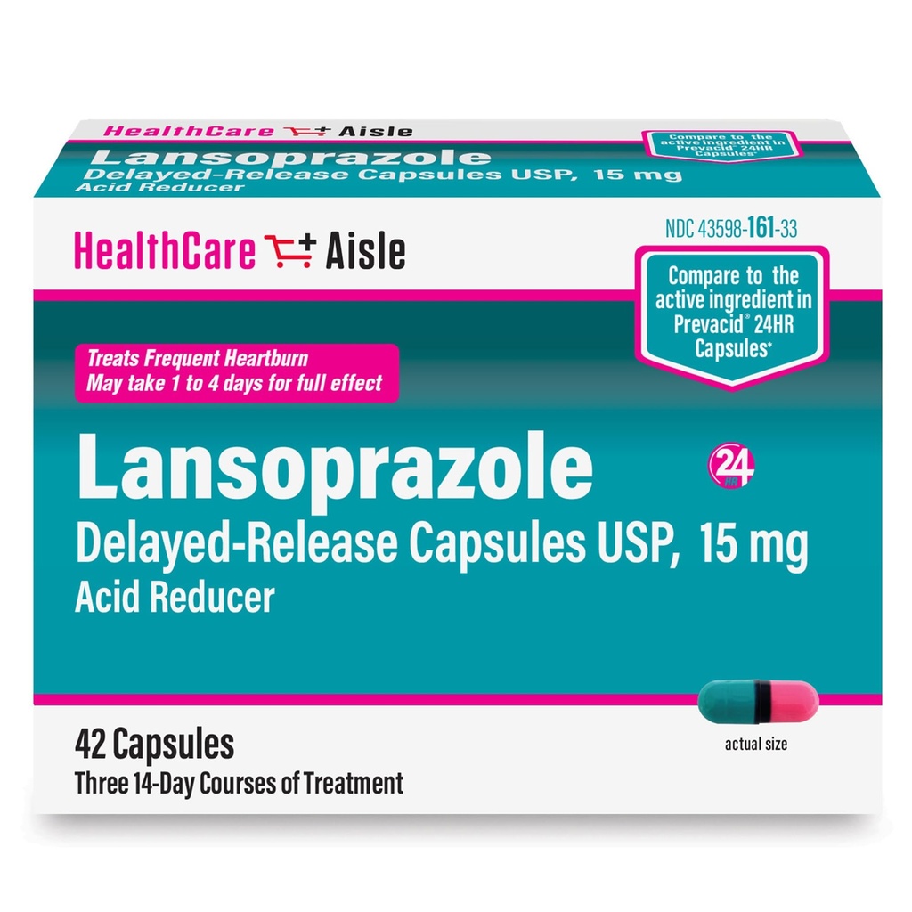 HealthCareAisle Lansoprazol 15 mg - 42 försenad frisättning kapslar - Syra Reducer, behandlar frekvent hjärtabränna