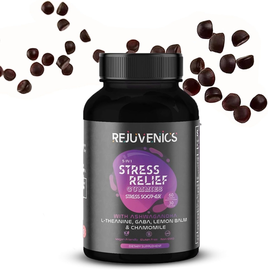 Stress Relief Gummies with Ashwagandha, L-Theanine, GABA, Lemon Balm, and Kamomile -60 Counts