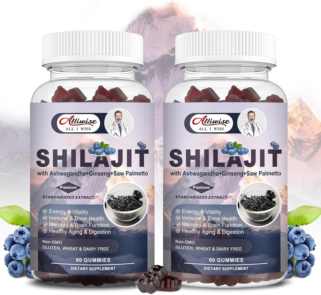 Shilajit Gummies for Men & Women, Shilajit Pure Himalayan Original Multi-Supplement, Shilajit Ashwagandha & High in Trace Minerals & Fulvic Acid for Energy, Strength & Immunity, 60 Servering