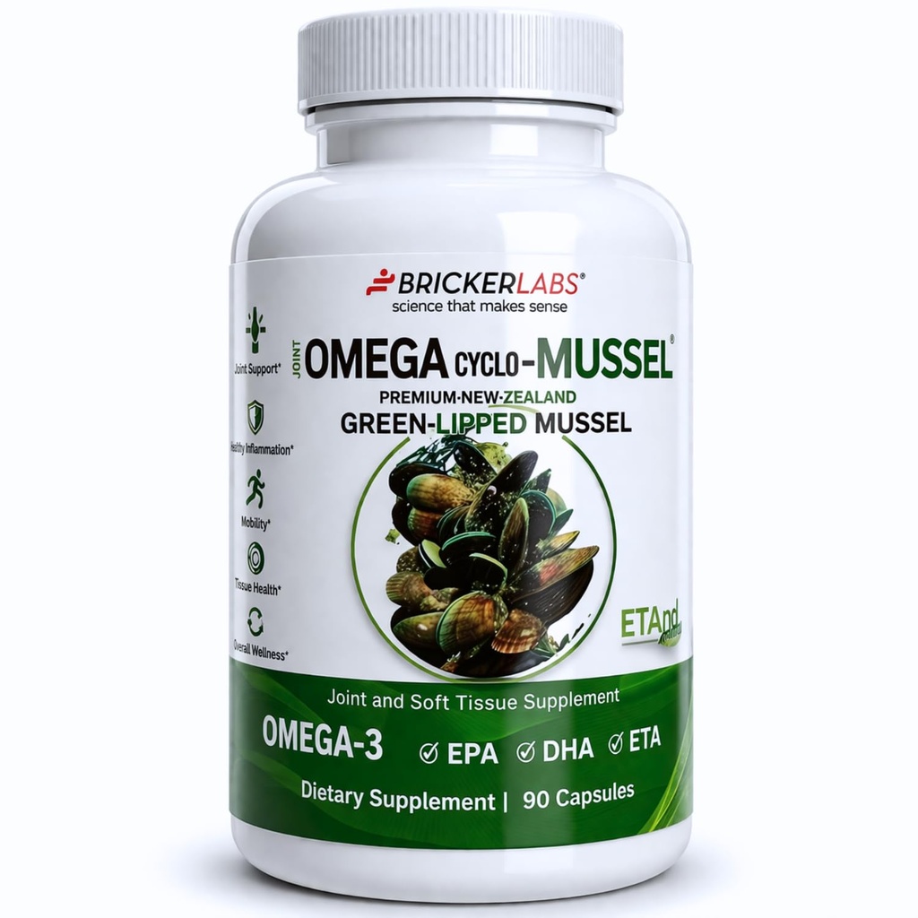 Bricker Labs Omega Cyclo - Mussel Joint Health Supplement, Premium Uusi-Seelanti Green Lipped Mussel, Full Spectrum Omega Joint Supplements for Joint Health and Comfort, 90 kapselia
