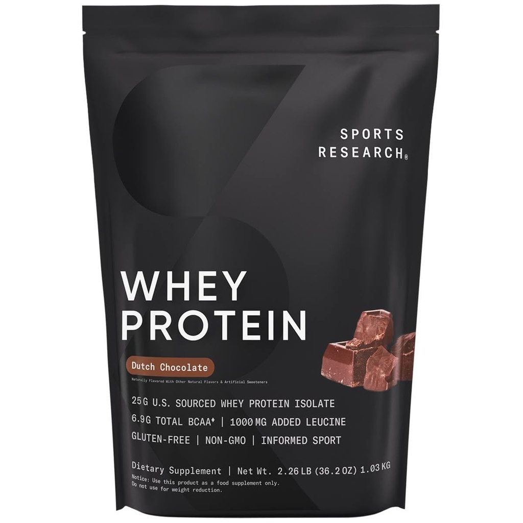 Sports Research Whey Protein Isolate - Urheilu Nutrition Protein Powder 25g per tarjoilu - 2,27lb Bag Whey Protein - Dutch Chocolate Bulk Protein Powder, 25 Tarjoukset