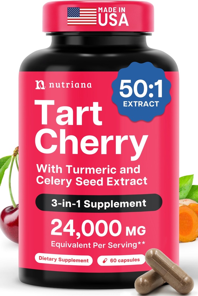 3 in 1 Tart Cherry Extract kapselit Turmeric & Selleri Seed for Feet & Joint Support Uric Acid Flush Cleanse & Puhdistus pillereitä, 60 kasviskapselit valmistettu Yhdysvalloissa