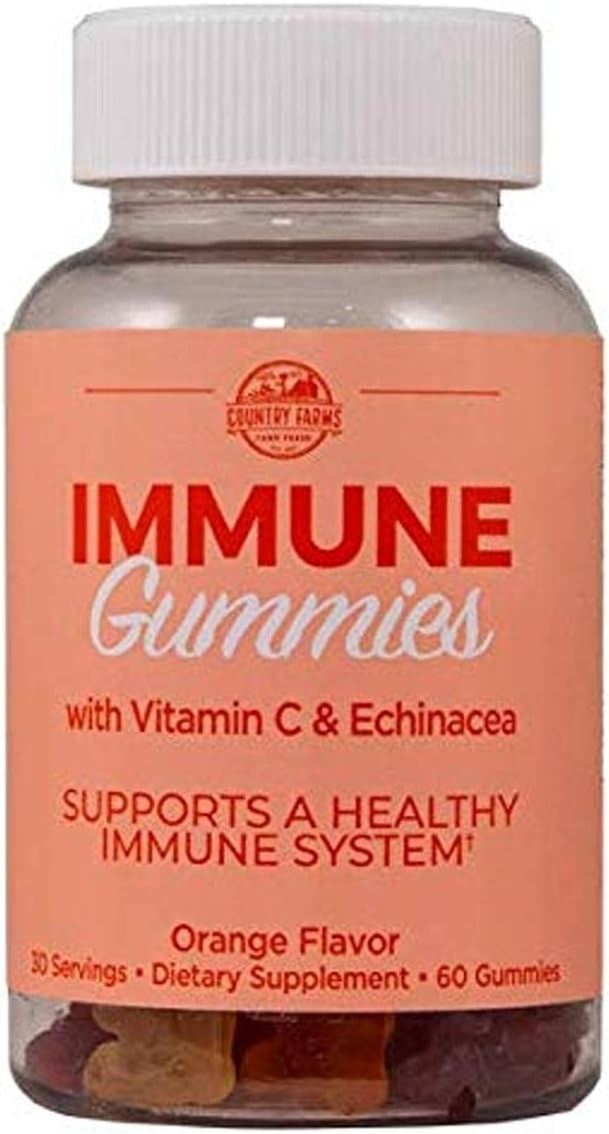 Country Farms Immun Gummies med vitamin C & Echinacea, stöder hälsosamt immunsystem, rikt i antioxidanter, läckra orange smak, 60 greve, 30 portioner