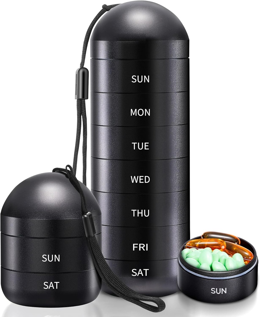 Zannaki Weekly Pill Organizer 7 Day 2 Times a Day, Portable Metal Travel Waterproof AM PM Pill Box, Lara Pill Case Container, BPA Free Daily Medicine Organizer Holder för vitamin, fiskolja, tillägg