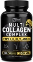 Multi Collagen Peptides Pills (tyypit I, II, III, V, X) Ruoho Fed Collagen Pills (180 kapselia) - Hydrolysate Collagen Protein Blend for Hair, Skin, Nails, and Joint Support - Collagen Pills for Women